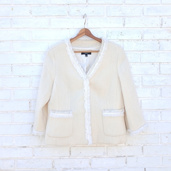 Talbots Wool Tweed Ivory Blazer Size 12 - Picture 1 of 7